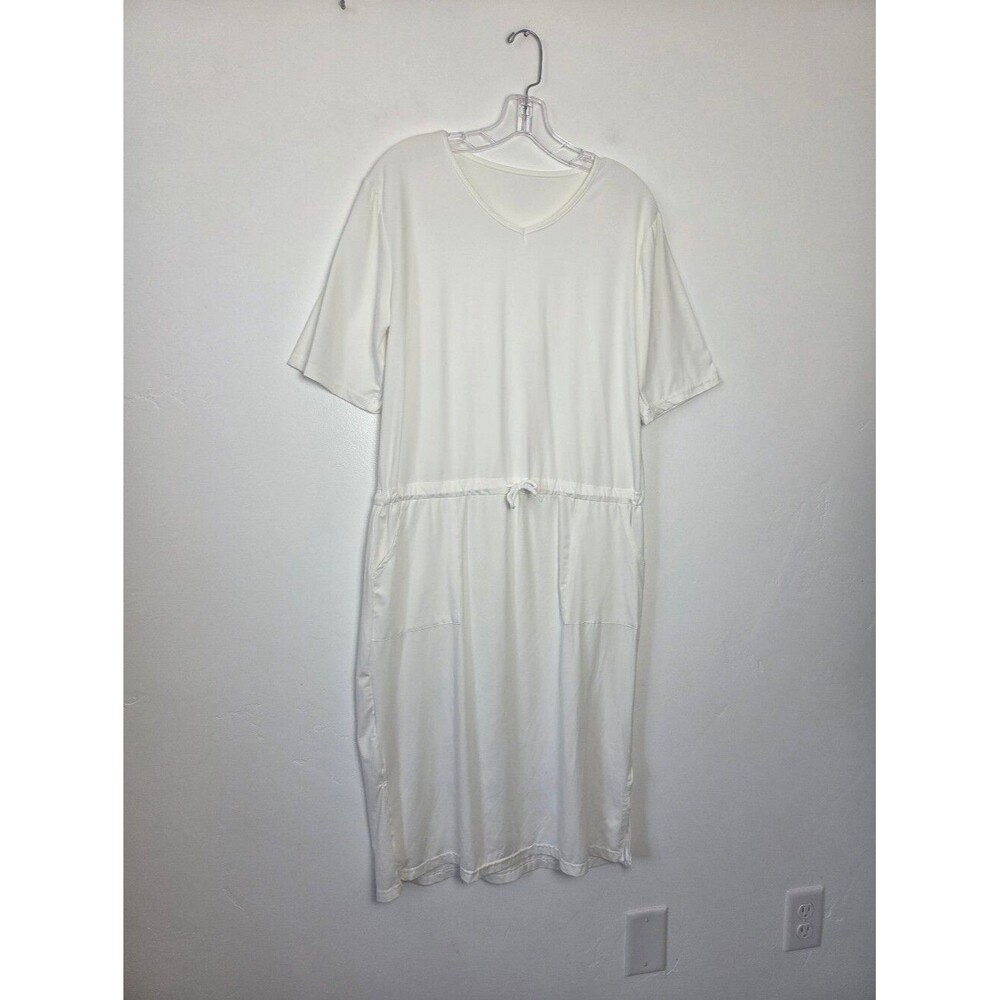 White T-Shirt Dress Midi Sporty Casual Minimalist Summer Coastal Nautical Large